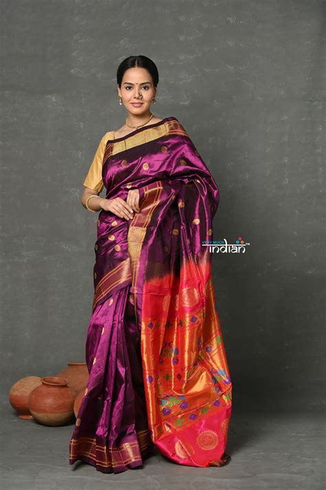 Tyohaar ~ Handloom Pure Silk Maharani Paithani Saree with Handcrafted ...