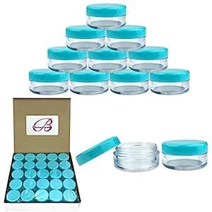 (Quantity: 50 Pieces) Beauticom 5G/5ML Round Clear Jars with TEAL Sky ...