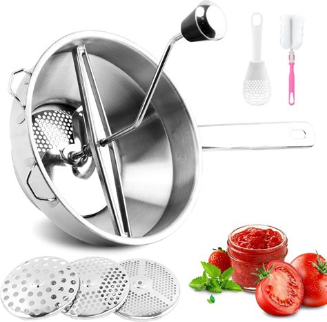 Amazon.com: Stainless Steel Food Mills With 3 Milling Discs, Potato ...