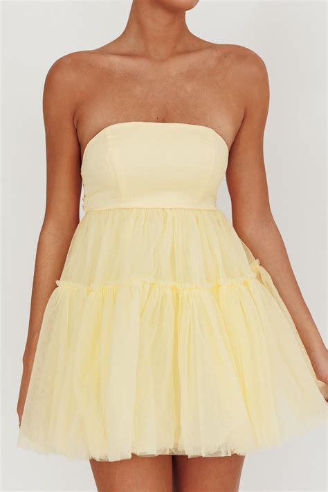 Shop the Dreamscape Strapless Tulle Mini Dress Lemon