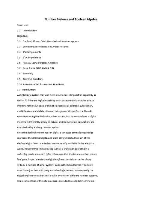 Number Systems & Boolean Algebra Overview for Engg 101 Course - Studocu