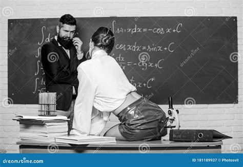 Smart and Sexy. Teacher Seduce Student To Study. Woman Sit on School ...