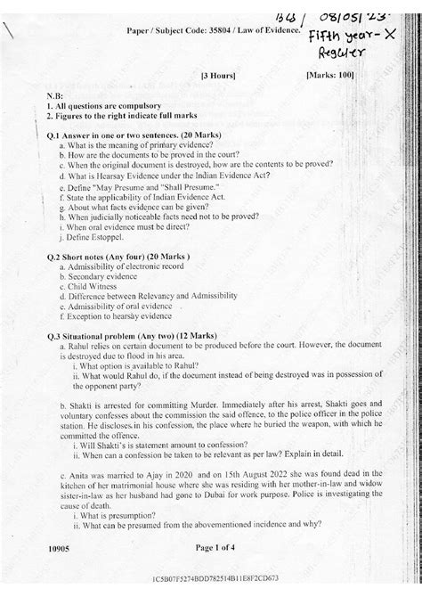 Law of Evidence - important - Practical Training - Studocu