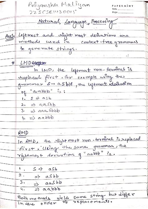 NLP Study Notes: Leftmost & Rightmost Derivations (SE1430015) - Studocu