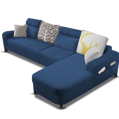 Amanda RHS 6 Seater L Shape,Sofa Set for Living Room (Blue Fabric)