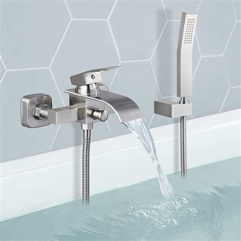 Midanya Wall Mount Bathtub Faucet with Handheld Spray Waterfall Tub ...