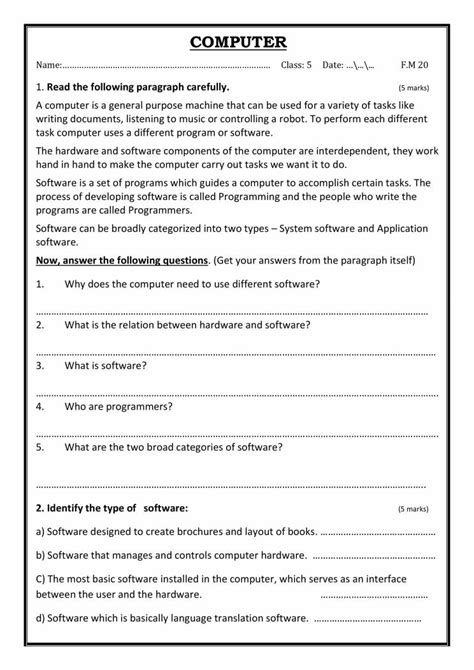 Image result for Application Software Worksheet Class 7