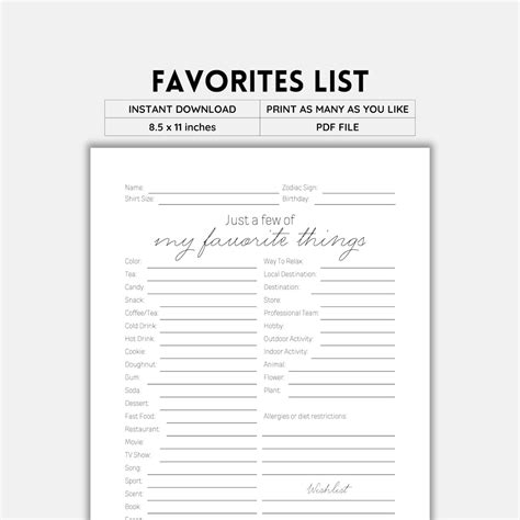 Favorite List, Get to Know You, Favorite Things, My Favorite Things ...