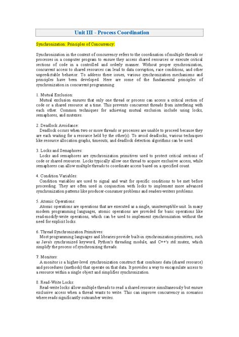 Unit III - Process Coordination in OS: Synchronization Principles and ...