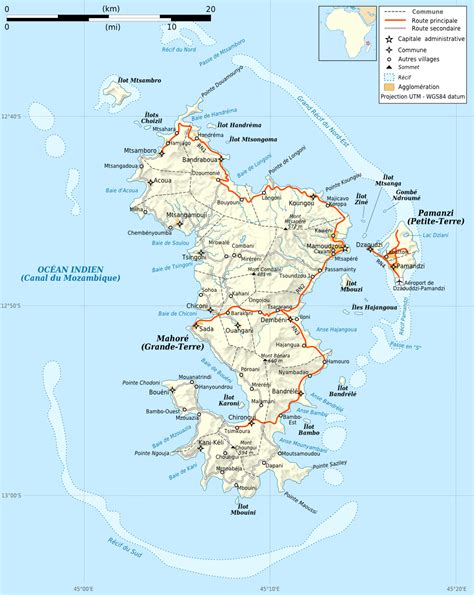 Detailed road and relief map of Mayotte Island. Mayotte Island detailed ...