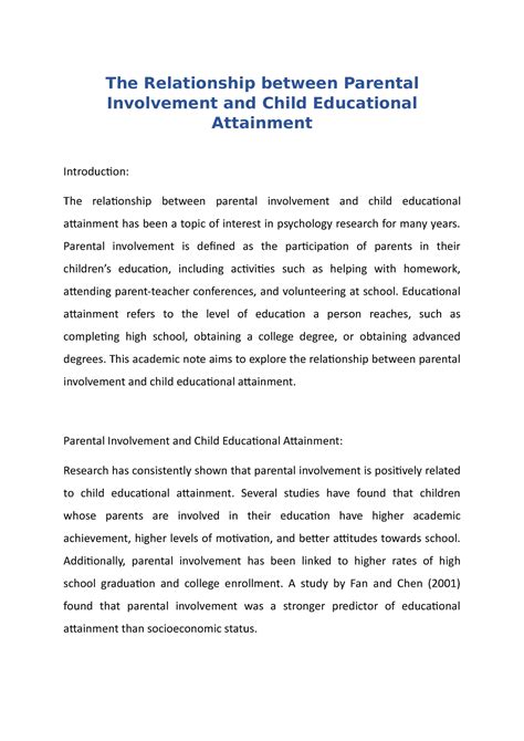 A detailed note on The Relationship between Parental Involvement and ...