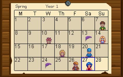 Stardew Valley: Calendar of Important Dates - Retrovolve