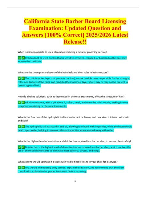 California State Barber Board Licensing Examination: Updated Question ...