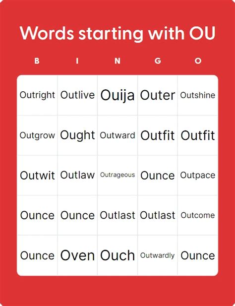Words Starting With OU - Bingo Card Creator