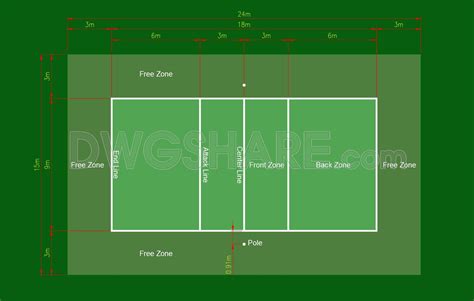 International Standard Volleyball Court Dimensions & Layout - Free Cad ...