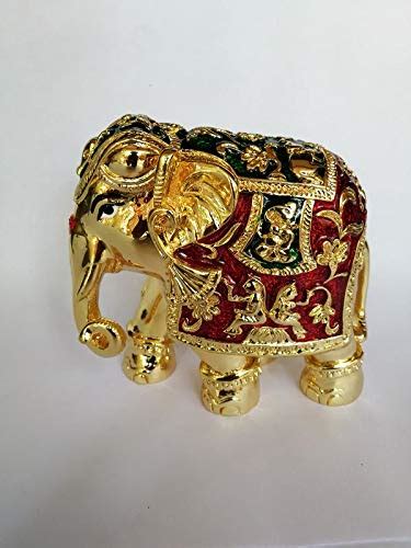 Original Gold Plated, Gajant Laxmi, Down Trunk_Red, Green and Gold ...