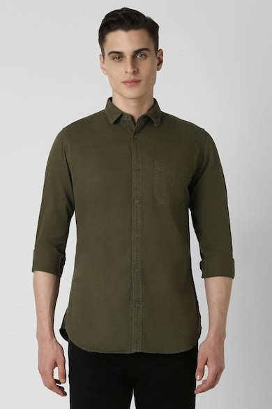 Buy Men Olive Slim Fit Solid Full Sleeves Casual Shirt Online ...