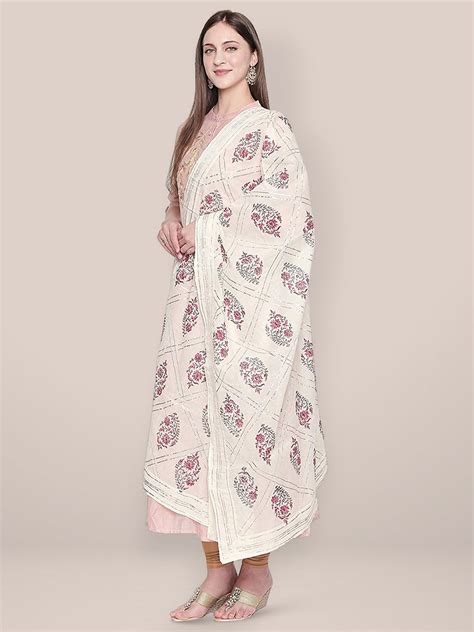 Block Printed Cotton Dupatta with Gold Gotta. Dupatta Bazaar
