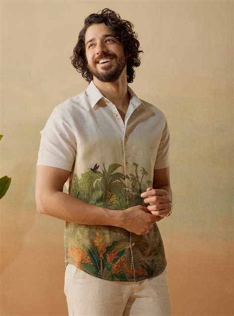 Andamen Summer Stroll Cotton Linen Print Shirt