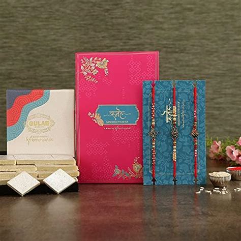 Ferns 'N' Petals Meenakari Set of 3 Rakhi N Kaju Katli Hamper (CHC138 ...