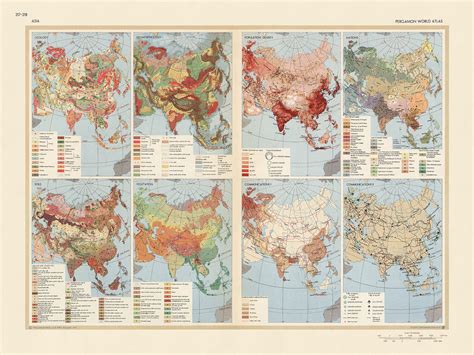 Old Infographic Map of Asia, 1967: Geology, Population Density, Commun – The Unique Maps Co.