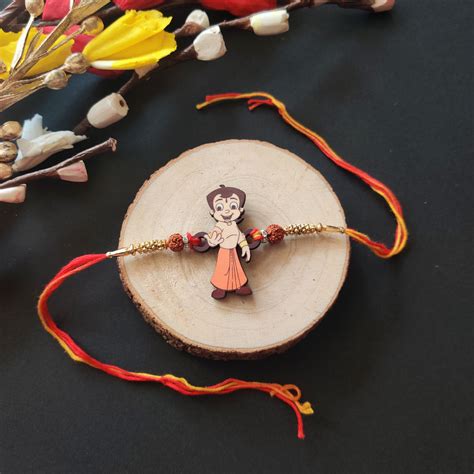 Chota Bheem Wooden Rakhi with Rudraksha | Cartoon Rakhi for Bro | Shop ...