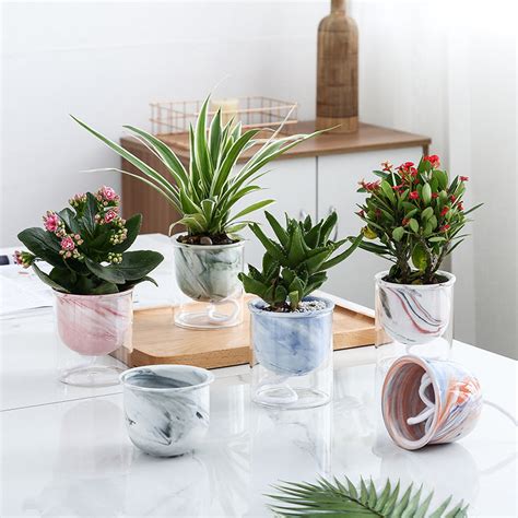 Modern Green Ceramic Planter With Glass Stand Online - Premium Planter ...