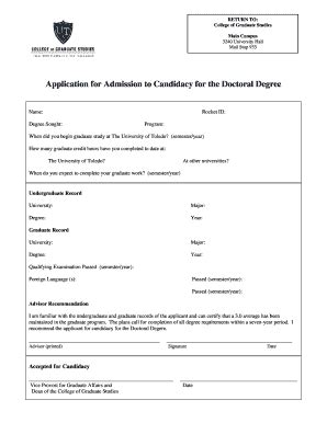 Fillable Online utoledo Application for Admission to Candidacy for the ...