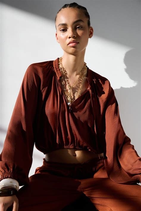 Women's Rust brown Balloon-sleeved blouse | H&M IN
