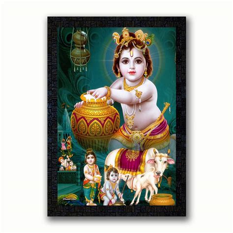 Generic PNF Baby Religious Bal Krishna with Wooden Synthetic Frame ...