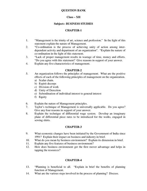 Business Studies - QUESTION BANK Class – XII Subject:- BUSINESS STUDIES ...