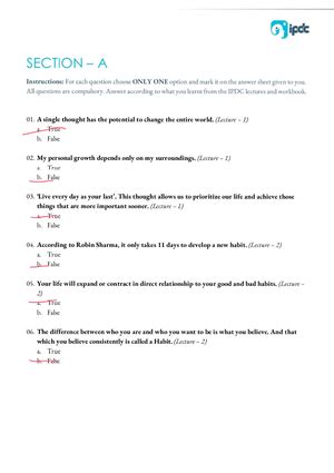 IPDC 1 english question bank - Instructions: For each question choose ...