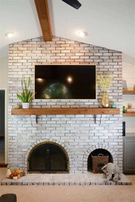 White Wash Brick Fireplace