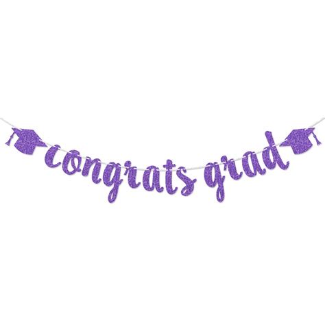 Purple Congrats Grad Banner Purple Glitter Graduation Banner for 2021 ...