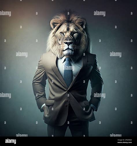 man in the form of a lion wearing a suit Stock Photo - Alamy