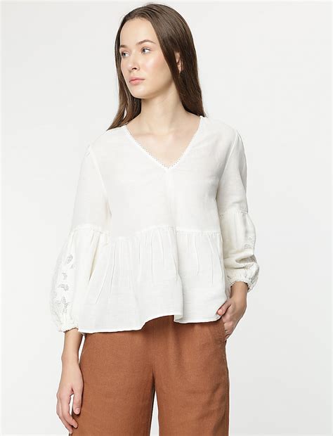 Buy Linen Rich Embroidered Blouse at Marks & Spencer