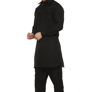 Buy Handmade Men's Wear Pathani Kurta Salwar Set for Man | Solid Black ...