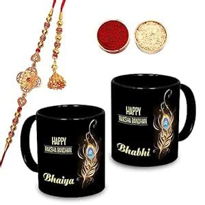 Buy Megharth Print Ceramic Coffee Mug with Rakhi | Roli | Chawal ...