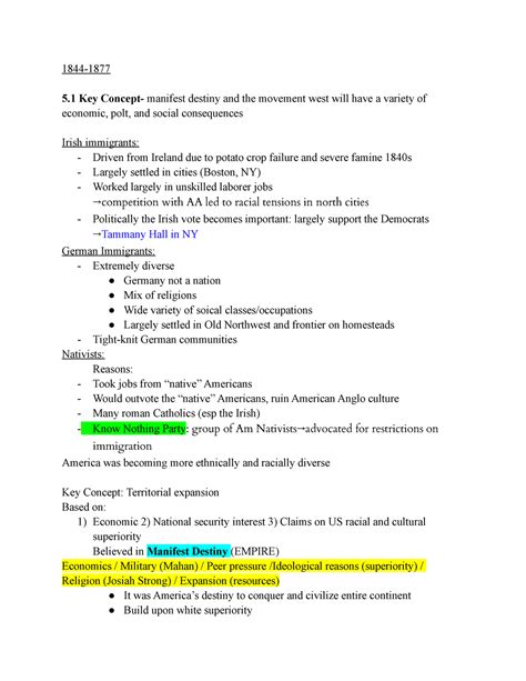 Unit 5 Apush Review - 1844- 5 Key Concept- manifest destiny and the ...