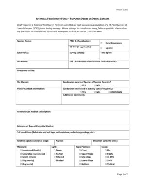 Fillable Online BOTANICAL FIELD SURVEY FORM PA PLANT SPECIES OF SPECIAL ...