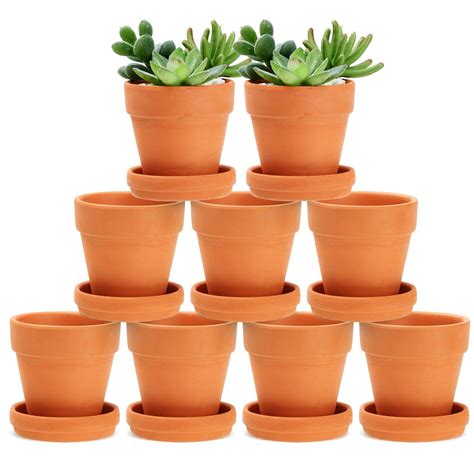 9 Pack Small Terracotta Pots with Saucers for Succulents, Clay Flower ...