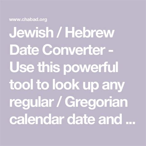 Jewish / Hebrew Date Converter - Use this powerful tool to look up any ...
