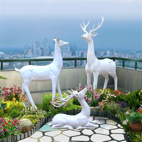 户外仿真梅花鹿摆件动物白鹿玻璃钢雕塑花园园林商庭院工艺品装饰_虎窝淘