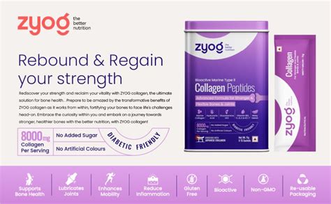 ZYOG Type II Collagen Peptides For Bone & Joint Health With Hyaluronic ...