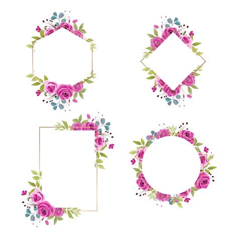 Collection of floral frames with a bouquet of roses | Premium Vector