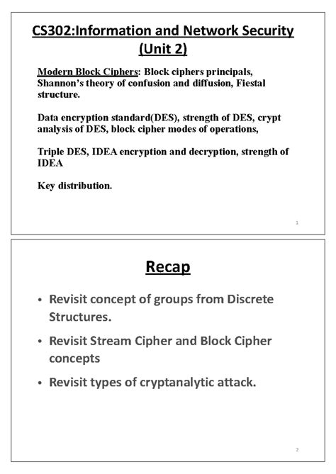 CS302: Information and Network Security (Unit 2) - Modern Block Ciphers ...