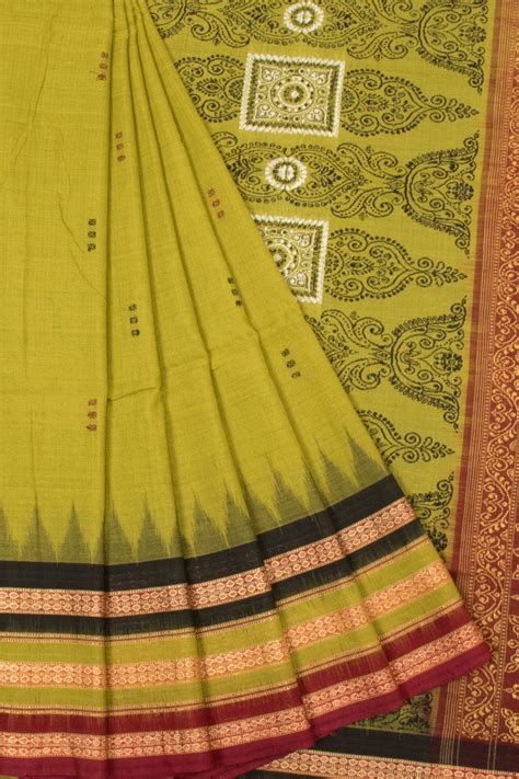 Green Handloom Odisha Cotton Saree | Avishya.com