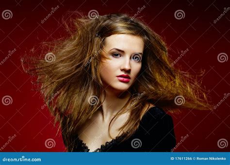 Portrait of the Beautiful Girl a Wild Hair Stock Photo - Image of ...