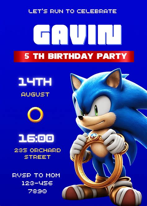 Sonic the Hedgehog Birthday Invitation Editable Template - Etsy