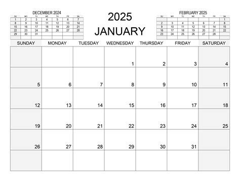 Calendar for January 2025 – free-calendar.su